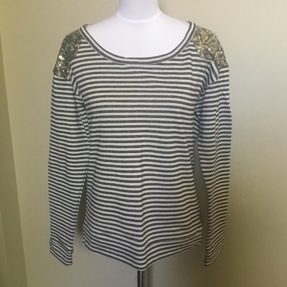NWOT BOSTON PROPER gray stripe sequin sweatshirt M